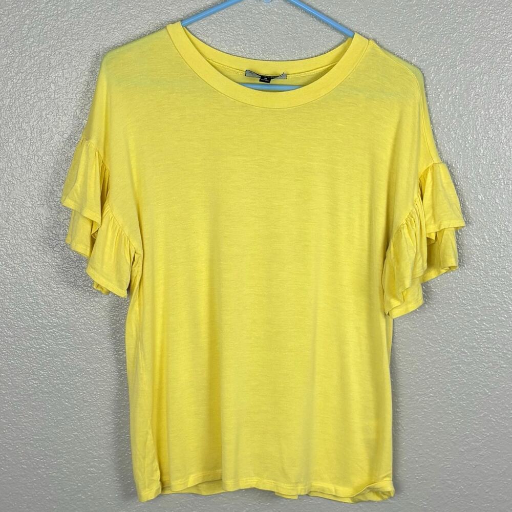 Alison Andrews Size Small Light Yellow Rayon Spandex Ruffled Short Sleeve Blouse